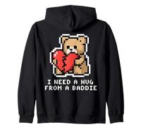 I Need A Hug From A Baddie Pixel Art Teddy Bear Zip Hoodie