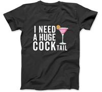 I Need A Huge Cocktail ｜ Funny Adult Humor Drinking T-Shirt 100% Cotton Letter Graphic Print T Shirts for Men Women Black (S,Black)