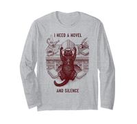 I Need A Novel and Silence Black Cat Reading Bibliophile Long Sleeve T-Shirt