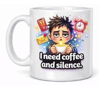 I Need Coffee and Silence Funny Morning Mood Coffee Cup Gift Mug