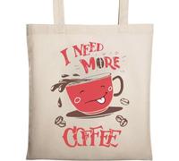 I Need More Coffee Cute Cup and Beans Natural Ecological Cotton Tote Bag Beige