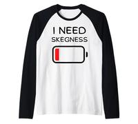 I Need Skegness Low Battery Funny UK Seaside Holiday Top Raglan Baseball Tee