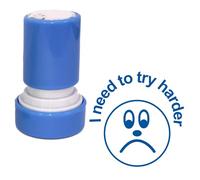 I Need to Try Harder, Self-Assessment, Teacher Stamp. Self-Inking, 22mm, Reinkable, Quality Stamper for Marking. Blue Ink