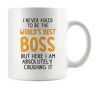 I Never Asked To Be The World's Best Boss Coffee Mug Boss Gifts Coworker Gift To Manager Employer From Employee White Novelty Drinkware (White, 11 oz)