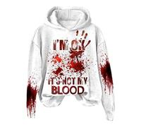 I' Ok It's Not My Blood, Halloween Hoodies Costumes for Women Men, Halloween Blood Pullover Hoodie Adult Kids White