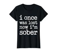 I Once was Lost Now I'm Sober Recovery Value Graphic T-Shirt, Women, Black, M