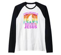 I Only Believe in Bigfoot & Jesus Funny Sasquatch Retro God Raglan Baseball Tee