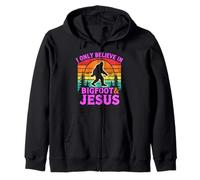 I Only Believe in Bigfoot & Jesus Funny Sasquatch Retro God Zip Hoodie