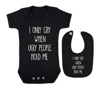 I Only Cry When Ugly People Hold Me Baby Boy Girl Unisex Short Sleeve Bodysuit (Black, 12-18m)