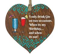 I Only Drink Gin Hanging Wooden Heart Sign Plaque Gin Gift Set - Dark Wood Hearts, Funny Birthday Keepsake, Hang Around a Gin Miniatures Gift Sets, Gin Signs for Home Bar, Unusual Gin Gift By Stuff4