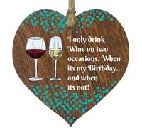 I Only Drink Wine Hanging Wooden Heart Sign Plaque Wine Gift Set - Dark Wood Hearts, Funny Birthday Keepsake, Hang Around a Wine Miniatures Gift Sets, Pinot Signs for Home Bar, Wine Gift By Stuff4