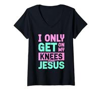 I Only Get On My Knees For Jesus | Religion Church God V-Neck T-Shirt