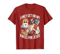 I Only Get On My Knees for Jesus Unwearable Aduld Humor T-Shirt, Men, Cranberry Red, Medium