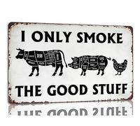 I Only Smoke The Good Stuff Tin Sign Vintage BBQ Metal Signs Grilling Decor Signs Butcher's Cut Smoking Meat Wall Poster Plaque For Kitchen Patio 8x12 Inches