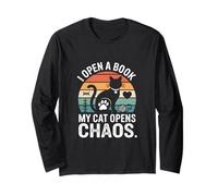 I Open A Book My Cat Opens Chaos Funny Reading Long Sleeve T-Shirt