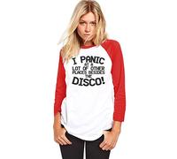 I Panic at a lot of Places Besides The Disco - Womens Baseball Top - Emo Merchandise Hoodie Tshirt I Write Sins Not Tragedies - L White/red