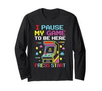 I Pause My Game to Be Here Retro Arcade Gamer Funny Pixel Long Sleeve T-Shirt