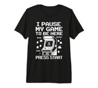 I Pause My Game to Be Here Retro Arcade Gamer Funny Pixel Premium T-Shirt