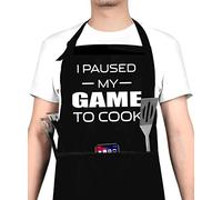 I Paused My Game to Cook - Funny Cooking Apron for Men, Women - Adjustable Bib Grill Aprons with 3 Pockets -Mothers Day, Fathers Day, Birthday, for Mom, Dad, Wife, Husband, Friends