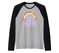 I Pee in THE Shower Funny Adult Humor Rainbow Raglan Baseball Tee
