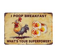 I Poop Breakfast What Do You Think About It Metal Sign, Kitchen Wall Art, Chicken Pooper Superheroes
