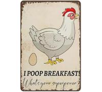 I Poop Breakfast What's Your Superpower Chicken Funny Sign Vintage Metal Tin Sign Chicken Coop Decor Retro Metal for Home Coffee Wall Decor Wall Art Decor Gift for Women Men 8x12 Inch