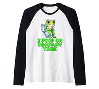 I Poop On Company Time Funny Frog Humour Design Raglan Baseball Tee