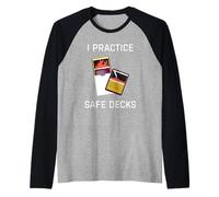 I Practice Safe Decks Trading Card Game Enthusiast Collector Raglan Baseball Tee