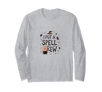 I Put A Spell On Brew: Witchy Coffee Lover's Halloween Long Sleeve T-Shirt, Adult Unisex, Heather Grey, L