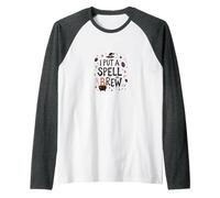 I Put A Spell On Brew: Witchy Coffee Lover's Halloween Raglan Baseball Tee, Men, Dark Heather/White, M