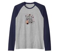 I Put A Spell On Brew: Witchy Coffee Lover's Halloween Raglan Baseball Tee, Men, Navy/Athletic Heather, S
