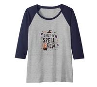I Put A Spell On Brew: Witchy Coffee Lover's Halloween Raglan Baseball Tee, Women, Navy/Athletic Heather, M
