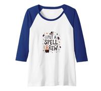 I Put A Spell On Brew: Witchy Coffee Lover's Halloween Raglan Baseball Tee, Women, Royal Blue/White, M