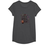 I Put A Spell On Brew: Witchy Coffee Lover's Halloween T-Shirt, Girls, Dark Heather Grey, Large
