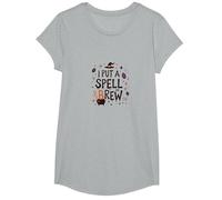 I Put A Spell On Brew: Witchy Coffee Lover's Halloween T-Shirt, Girls, Heather Grey, Medium