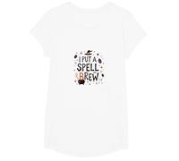 I Put A Spell On Brew: Witchy Coffee Lover's Halloween T-Shirt, Girls, White, XS