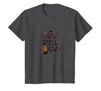 I Put A Spell On Brew: Witchy Coffee Lover's Halloween T-Shirt, Kids, Dark Heather Grey, 6 Years