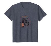 I Put A Spell On Brew: Witchy Coffee Lover's Halloween T-Shirt, Kids, Heather Blue, 12 Years