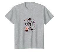 I Put A Spell On Brew: Witchy Coffee Lover's Halloween T-Shirt, Kids, Heather Grey, 12 Years