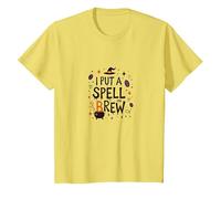 I Put A Spell On Brew: Witchy Coffee Lover's Halloween T-Shirt, Kids, Lemon, 3 Years