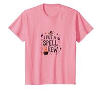 I Put A Spell On Brew: Witchy Coffee Lover's Halloween T-Shirt, Kids, Pink, 12 Years