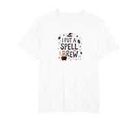 I Put A Spell On Brew: Witchy Coffee Lover's Halloween T-Shirt, Men's Big and Tall, White, 2X Tall