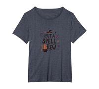 I Put A Spell On Brew: Witchy Coffee Lover's Halloween T-Shirt, Women's Plus, Heather Blue, 6X