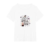 I Put A Spell On Brew: Witchy Coffee Lover's Halloween T-Shirt, Women's Plus, White, 1X