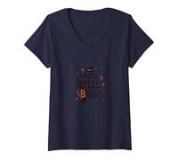 I Put A Spell On Brew: Witchy Coffee Lover's Halloween V-Neck T-Shirt, Women, Navy, XXL