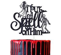 I Put A Spell on Him Cake Topper, Halloween Bachelorette Cake Decor, Boo to Be, Halloween Ghost Theme Bridal Shower Party Decorations Supplies for Women Black Glitter