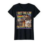 I Put The Gay in Dyslexic Funny Cat Meme Bootleg Graphic Value Graphic T-Shirt, Women, Black, L