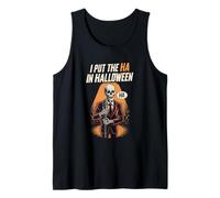 I Put The Ha in Halloween Funny Skeleton Halloween Joke Tank Top