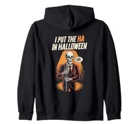 I Put The Ha In Halloween Funny Skeleton Halloween Joke Zip Hoodie
