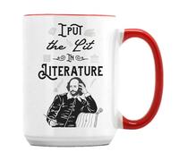I Put The Lit in Literature, Book Lovers Gift, Teacher Gift, 15oz Coffee Mug. (Red Inside)
